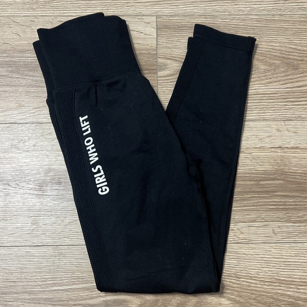 "Girls Who Lift" Women’s Black Seamless Gym High-Rise Leggings Size XL (A28)